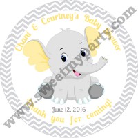 Yellow and grey elephant baby shower stickers,(005ebs)